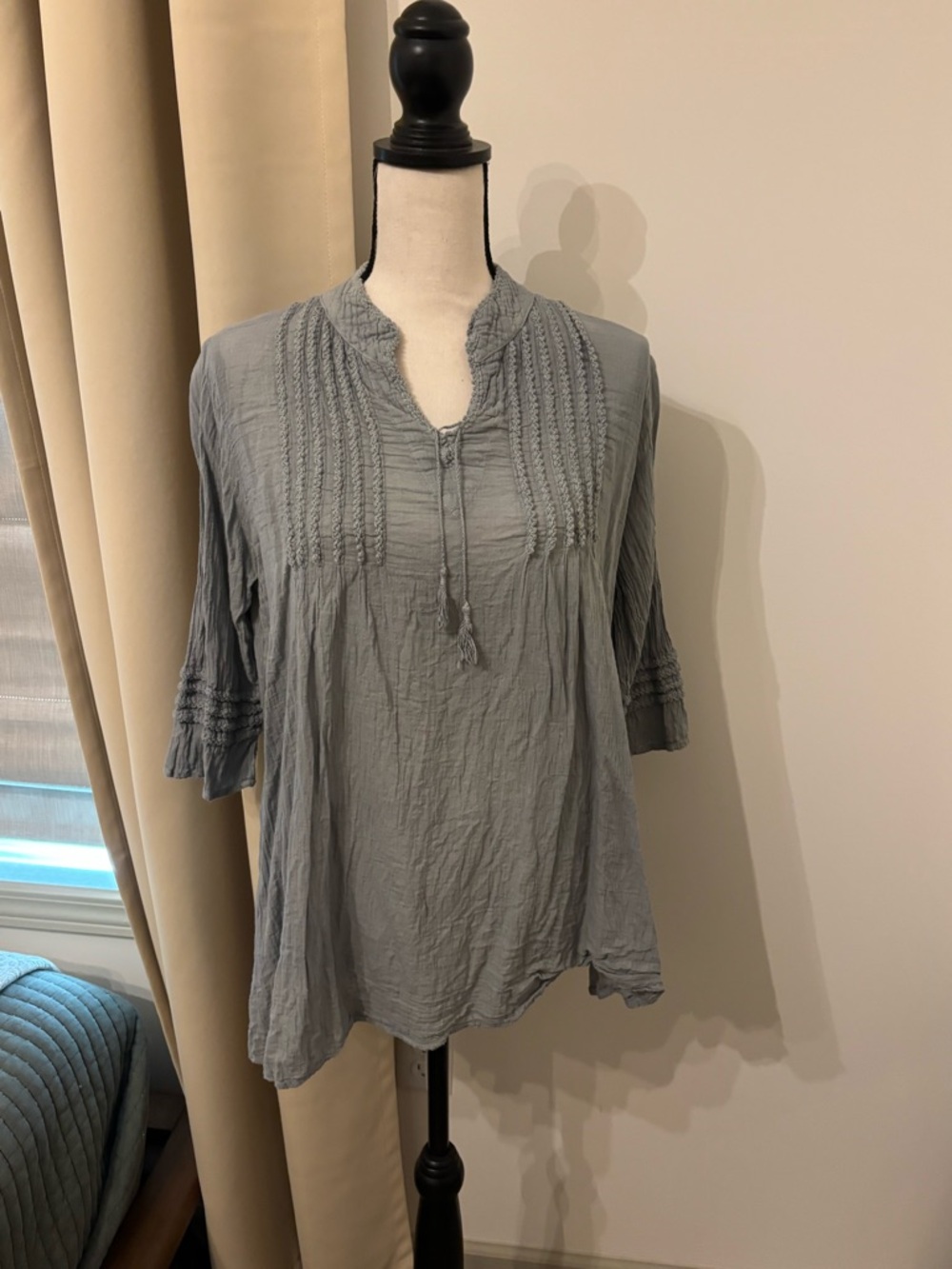 Light Blue Pintuck Split-Neck Women's Top